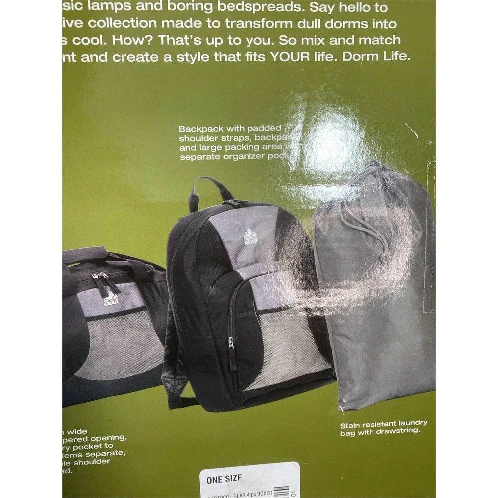 Dorm Life 4-Piece Travel Set Gray Camo Wheeled Duffel Backpack Gym Laundry Bag